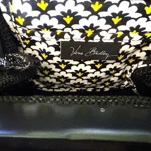 Vera Bradley Black Yellow White Magnetic Closure Handbag Bright Interior NWOT - Picture 11 of 12